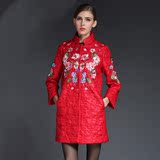 冬季中国民族风羽绒棉衣棉服女 刺绣棉袄大衣外套中长款加厚文艺