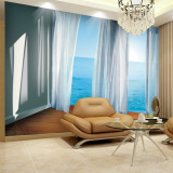 欧式3d立体无缝大型壁画客厅沙发电视背景墙纸地中海风景海景壁纸