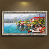 手绘油画现代欧式风景客厅餐厅沙发背景挂画地中海风格简欧装饰画