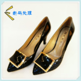 茉莉卡女鞋专柜正品漆皮印花金属装饰高跟瓢鞋15E2101-2深蓝色
