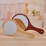 实木制做便携式美容镜手柄镜木柄镜台式化妆镜子梳妆镜美容院专用
