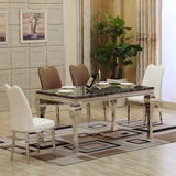 大理石餐桌椅组合6人餐桌现代简约小户型不锈钢餐台长方形饭桌