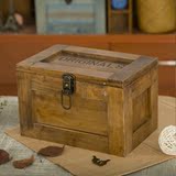 木箱子 实木收纳箱 仿古做旧带锁 木质桌面收纳盒 储物盒大号木盒