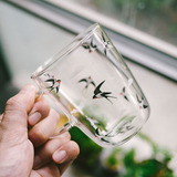 创意透明无盖玻璃杯带把手清新家用牛奶杯耐热可爱带柄玻璃水杯