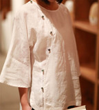 月白。原创设计师棉麻女装玉扣衬衫 中国风茶人服中式复古上衣