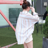 彩色竖条纹宽松纯棉薄款透气空调衫防晒衫2016夏季韩版长袖衬衫女