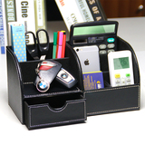 创意高档皮质桌面收纳盒 抽屉式办公文具整理 手机储物 笔筒包邮