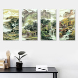 客厅装饰画四联山水组合新中式风格风景画壁画沙发背景中国画挂画
