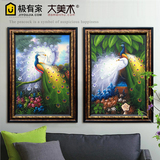 大美术客厅玄关竖版有框装饰画中式欧式东南亚动物纯手绘孔雀油画