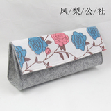 清新玫瑰花图案羊毛毡大容量男女学生创意笔袋包邮个性笔盒笔包