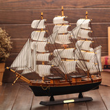 地中海风格家居饰品木质帆船模型摆件一帆风顺礼物仿真工艺船摆设