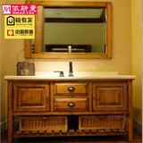 美式做旧复古实木落地浴室柜卫浴柜组合洗漱柜梳洗柜洗脸池面盆柜