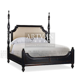 艺术范美式新古典家具定制卧室实木雕花布艺软包1.5米1.8米双人床