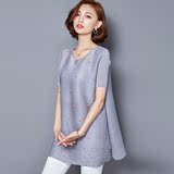 三宅时尚宽松短袖T恤韩版大码女装中长款褶皱钉珠上衣女夏弹簧衣