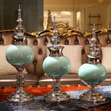 欧式美式客厅电视柜玄光创意家居饰品摆件样板间装饰绿色陶瓷摆设