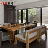 全实木茶桌椅组合原木咖啡厅洽谈长桌现代简约长方形美式乡村饭桌