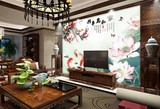中式立体壁画家和万事兴荷塘鱼趣客厅电视背景墙纸无缝素雅壁纸