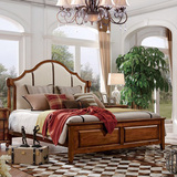 全实木家具美式床真皮1.8米白色 黑胡桃木家具双人床卧室原木婚床