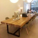 美式餐桌办公室家具实木工业风办公桌复古长条桌椅铁艺长桌会议桌
