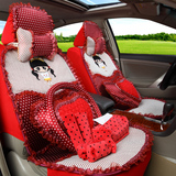 汽车坐垫新款夏季冰丝亚麻卡通可爱女士轿车全包专用四季通用座套