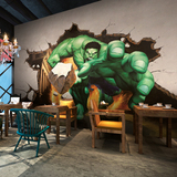 3D立体绿巨人破碎墙面壁画酒吧包厢网咖网吧壁纸卧室背景墙壁画