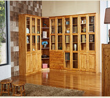 实木书柜自由组合书橱带玻璃门纯柏木大书柜转角储物柜2门3门书柜