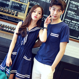 qlz情侣装新款夏装2016韩国版男女短袖T恤学院风无袖连衣裙学生潮