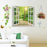 客厅背景墙装饰风景贴画 卧室田园布置玻璃假窗户走廊创意墙贴纸