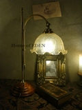 【Vintage】复古怀旧古典欧式裂纹玻璃灯罩做旧实木铁艺仿铜台灯