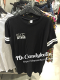 HM H＆M潮女装香港代购专柜正品黑色英文字母中长款条纹短袖T恤夏