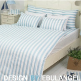 韩国进口直邮地中海风格纯棉四件套 蓝白色条纹被套床套床品套件