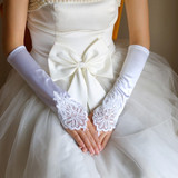 新娘米白红黑色长款蕾丝新娘手套 结婚露指钉珠婚纱手套 礼服手套