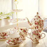 整套咖啡具套装陶瓷欧式下午茶花茶具金英式精美玫瑰印花高档骨瓷