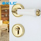 【德国KLC】欧式门锁双舌 经典分体室内房门锁具金色 陶瓷门把手