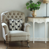 美式乡村老虎椅单人沙发北欧风格设计师家具卧室书房棉麻布艺拉扣