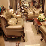 欧式真皮沙发组合全实木雕花沙发美式乡村沙发新古典沙发别墅沙发