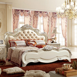 欧式双人大床 1.8米实木真皮法式雕花描金床 白色高档床 卧室家具