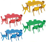 加厚环保塑料桌子 幼儿园六人长方桌椅 宝贝学习桌子 儿童就餐桌