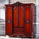 欧式实木古典描金衣柜 深色雕花衣柜卧室壁橱4门移门衣柜　特价