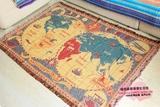 出口地中海英文版世界地图 纯棉线毯 沙发盖毯挂毯 客厅地毯地垫
