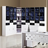 现代简约烤漆书柜 书橱书架带玻璃门 带门储物柜 创意 白色