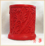 老北京漆雕竹报平安笔筒中国特色传统工艺品送老外礼品圣诞节礼物