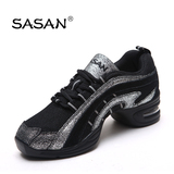正品SASAN现代舞鞋 新款女运动舞蹈鞋 夏季网面气垫增高广场舞鞋