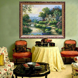 油画现代简欧式客厅装饰画卧室地中海风格风景有框画壁画壁炉原创