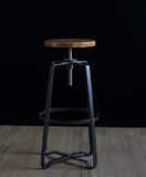 美式乡村复古实木家具餐椅仿古做旧螺旋升降吧凳椅铁艺吧台椅特价