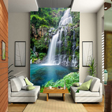 大型壁画3D立体 过道走廊玄关背景墙壁纸 瀑布山水风景画 竖版