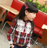 韩版童装春秋装新款中大女童长袖衬衫儿童格子衬衫女宝宝纯棉衬衣