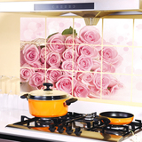 厨房贴纸防油贴 耐高温铝箔大号油烟贴橱柜瓷砖灶台用 玫瑰花墙贴