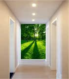 大型3D玄关过道壁纸绿色树林立体走廊壁画客厅环保竖版无纺布墙纸