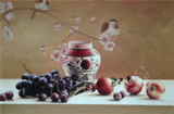 纯手绘写实静物精品高档油画原创餐厅画廊装饰画【瓷器与水果】
